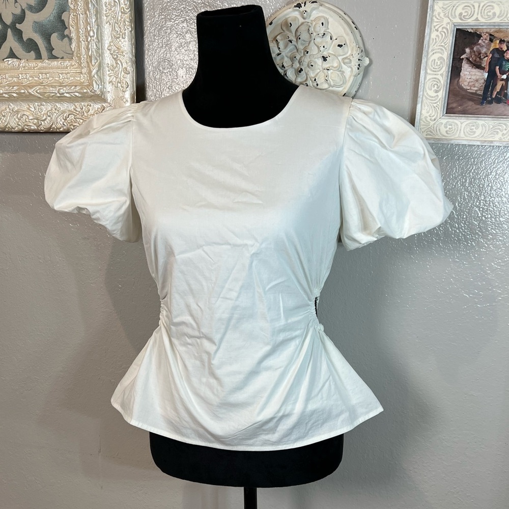 Scoop Brand White Puff Sleeve Top